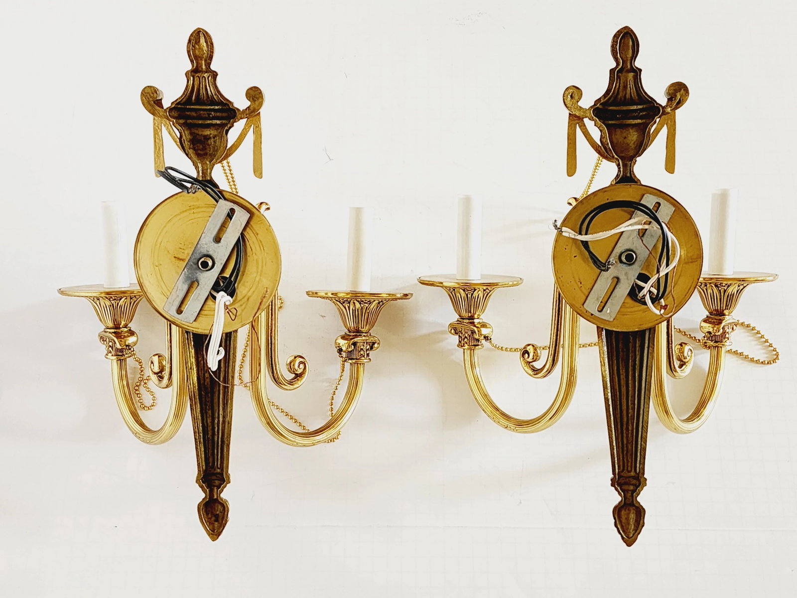 French Louis XVI Style Brass Wall Sconces-A Pair - 11