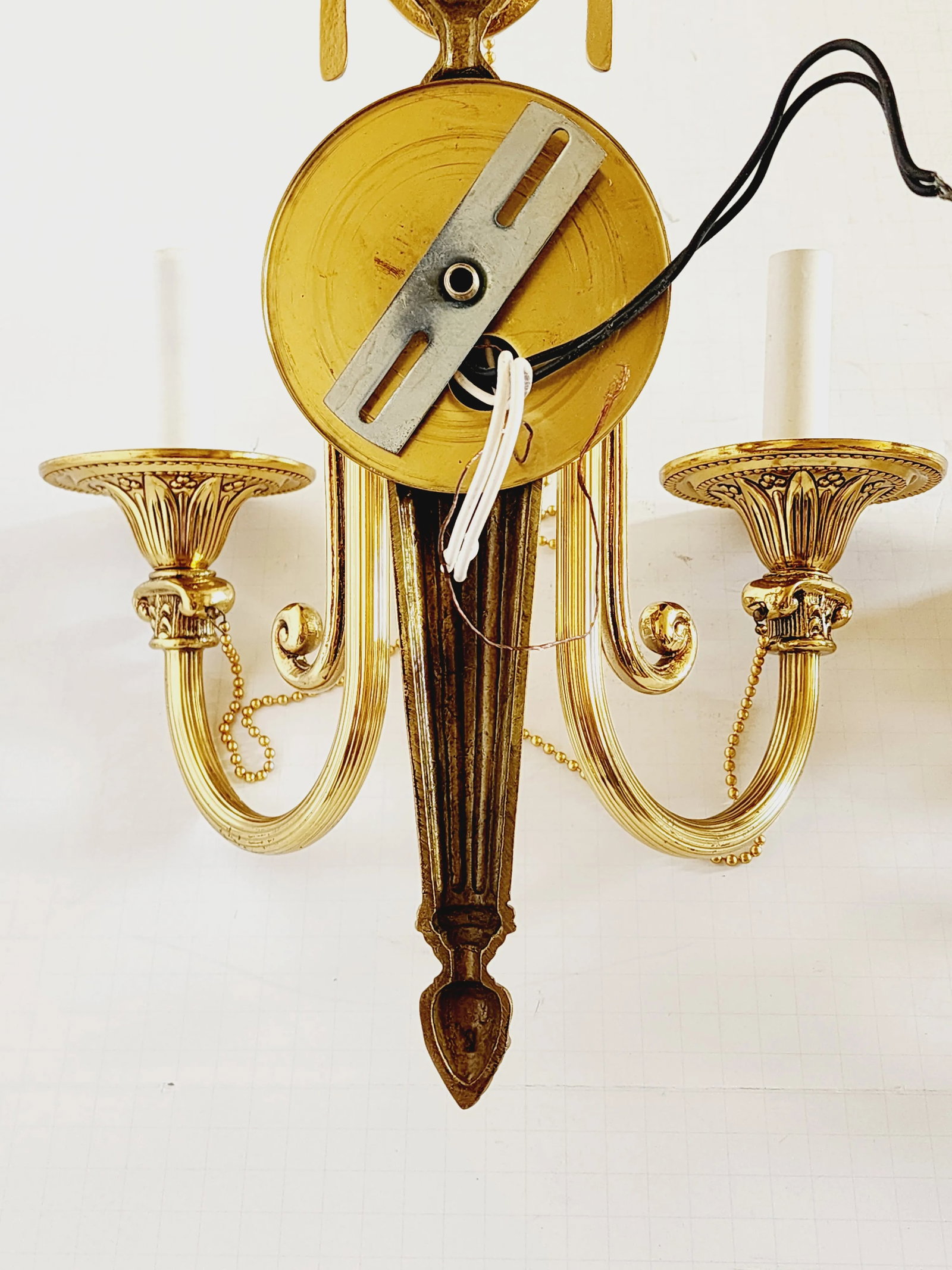 French Louis XVI Style Brass Wall Sconces-A Pair - 12
