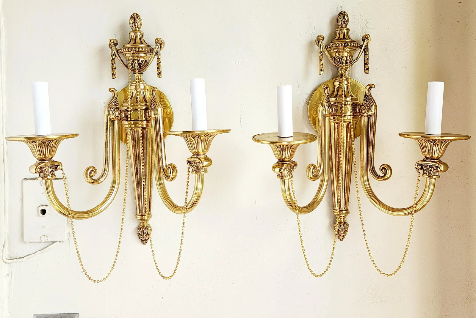 French Louis XVI Style Brass Wall Sconces-A Pair - 2