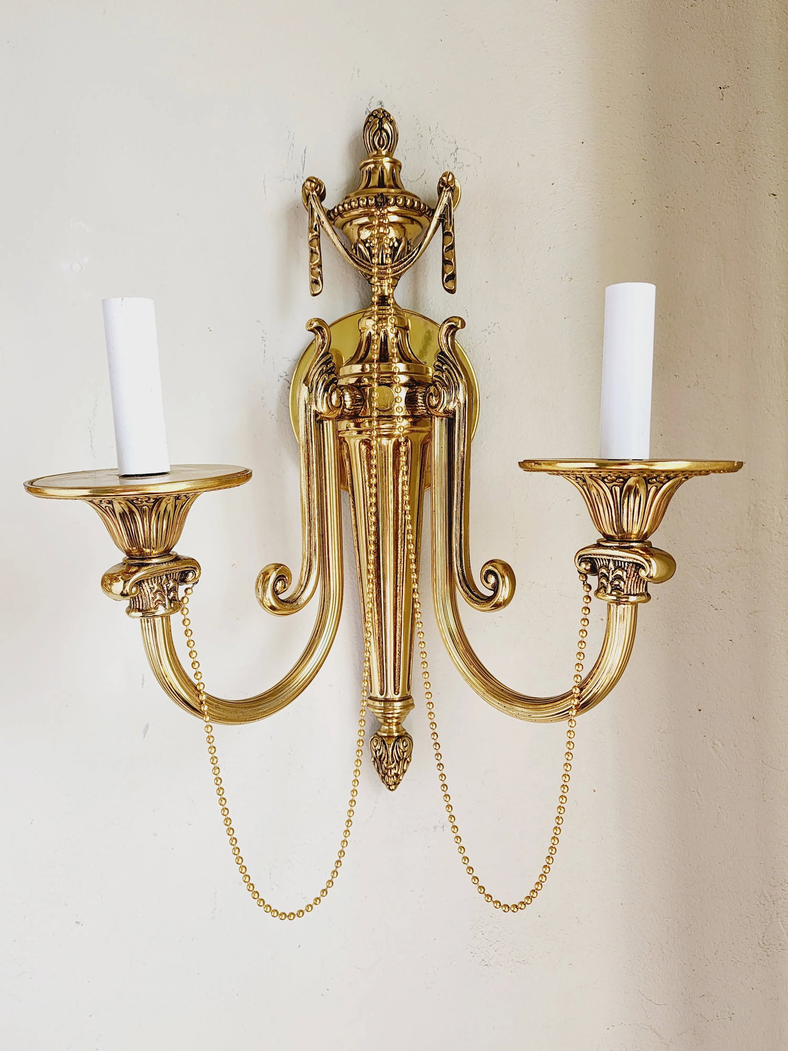French Louis XVI Style Brass Wall Sconces-A Pair - 3