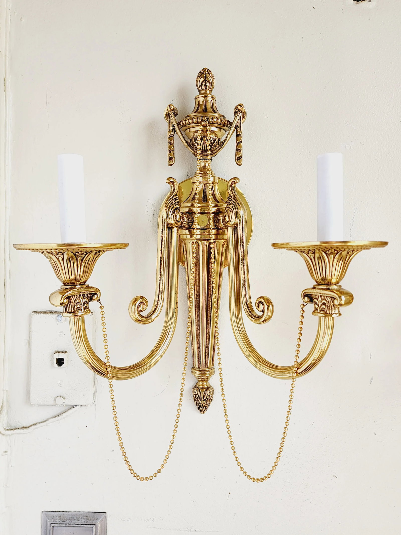 French Louis XVI Style Brass Wall Sconces-A Pair - 4