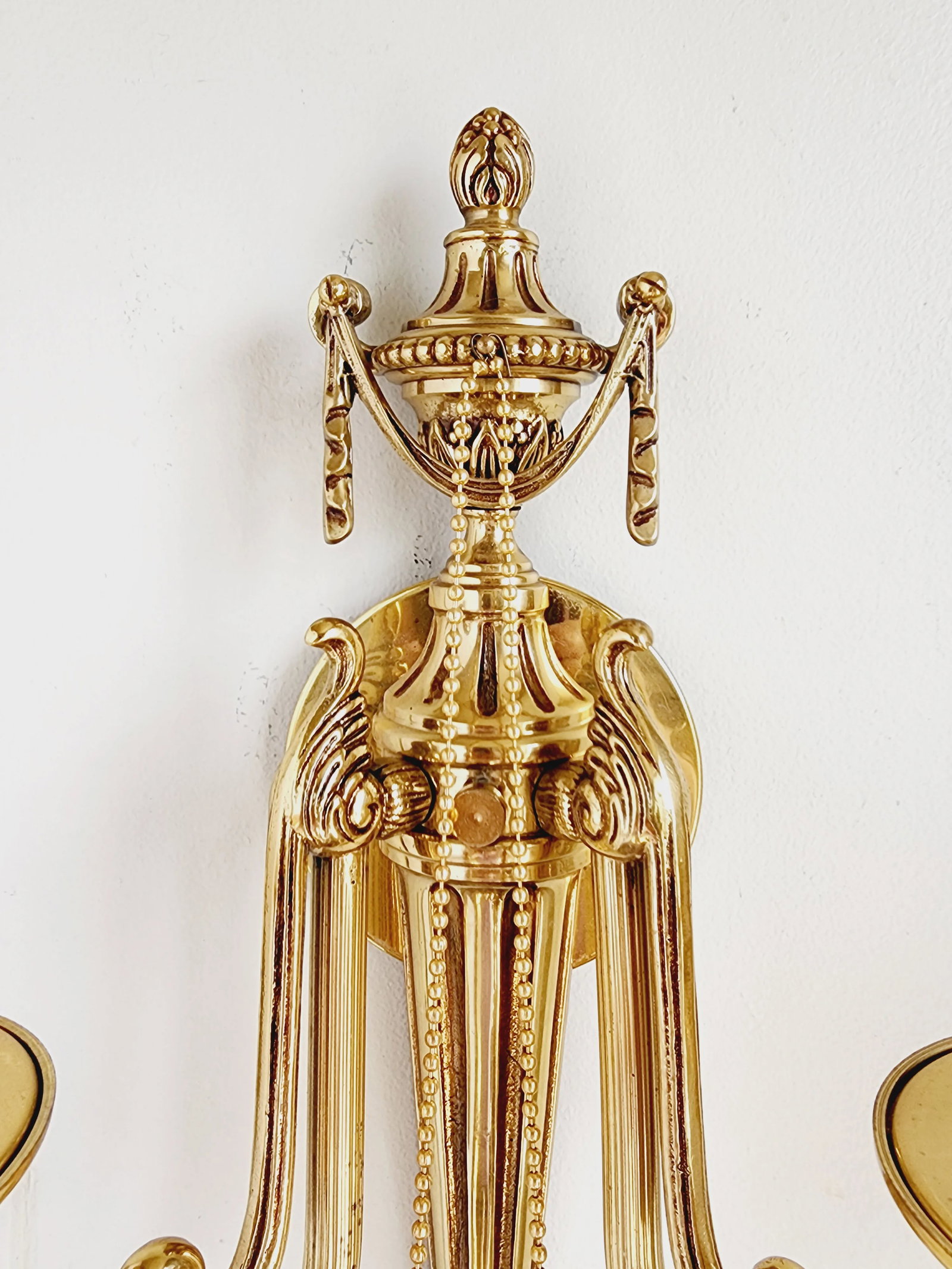 French Louis XVI Style Brass Wall Sconces-A Pair - 5