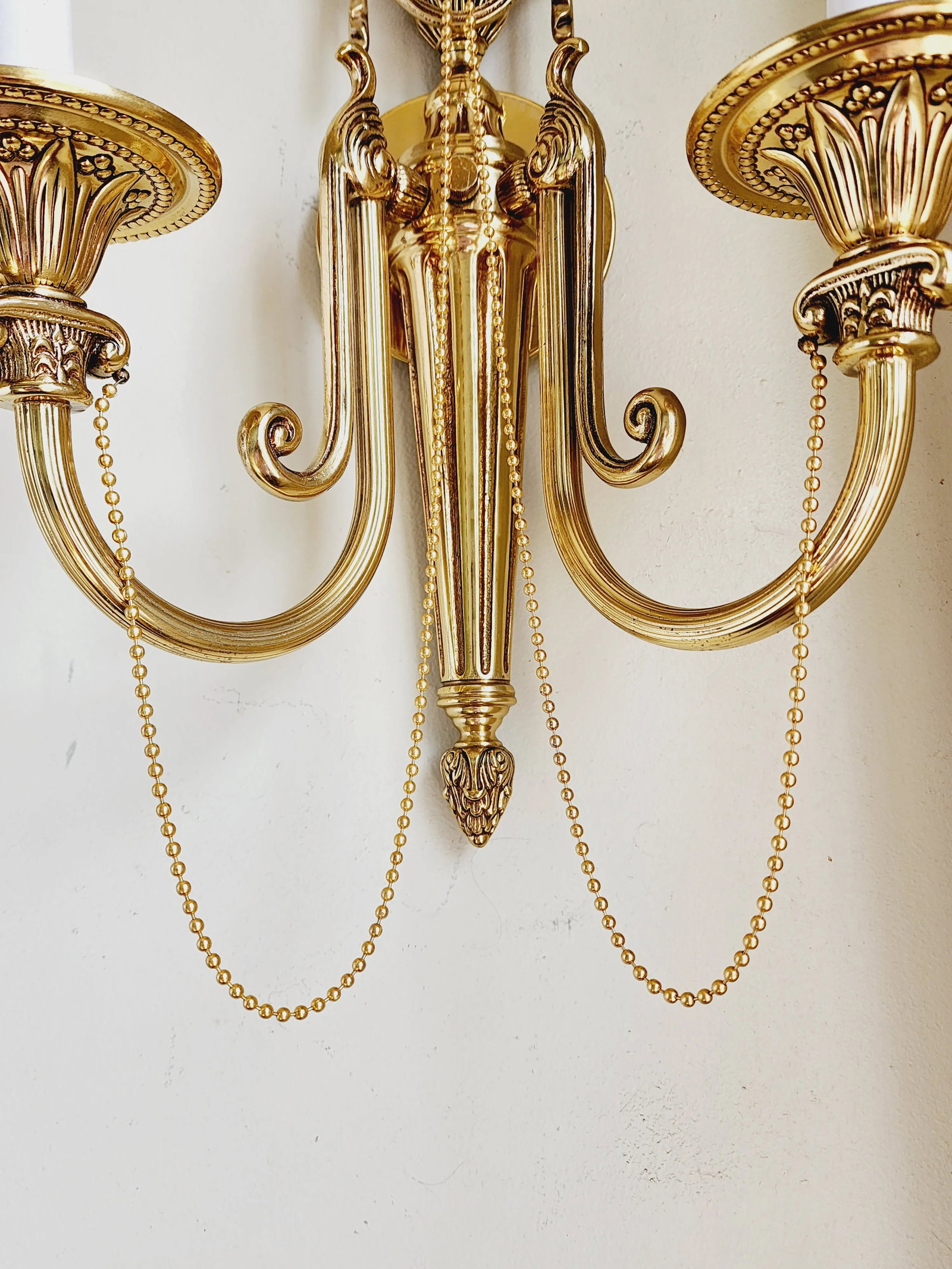 French Louis XVI Style Brass Wall Sconces-A Pair - 6