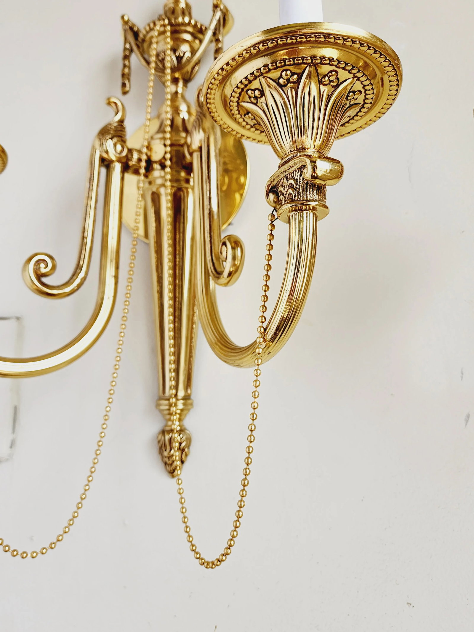 French Louis XVI Style Brass Wall Sconces-A Pair - 9