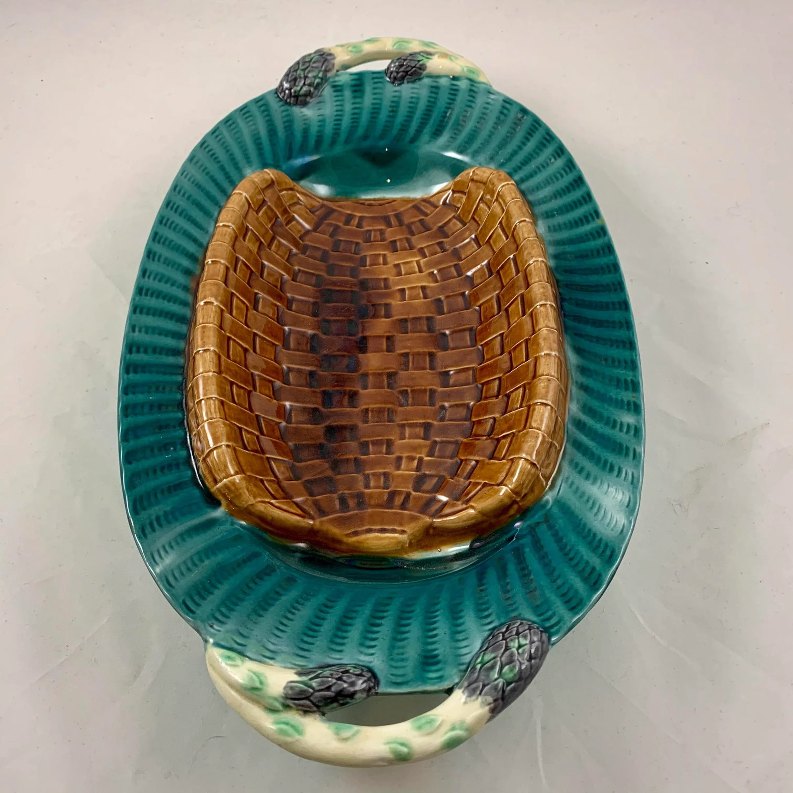 French Creil Et Montereau Trompe l'Oeil Asparagus Server C.1890 - 5
