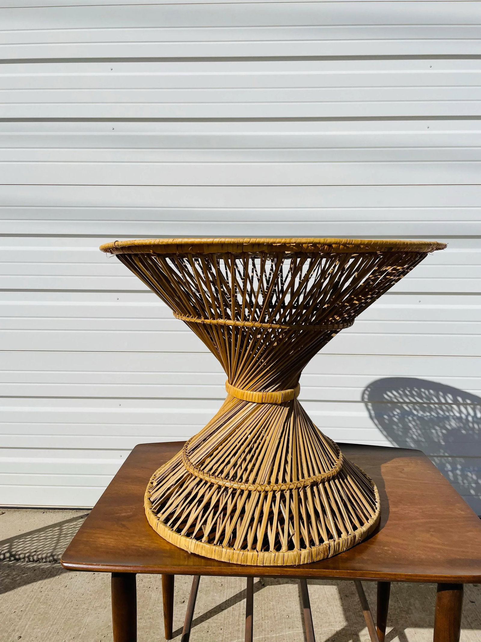 Vintage 1970s Spun Wicker Rattan Table - 2