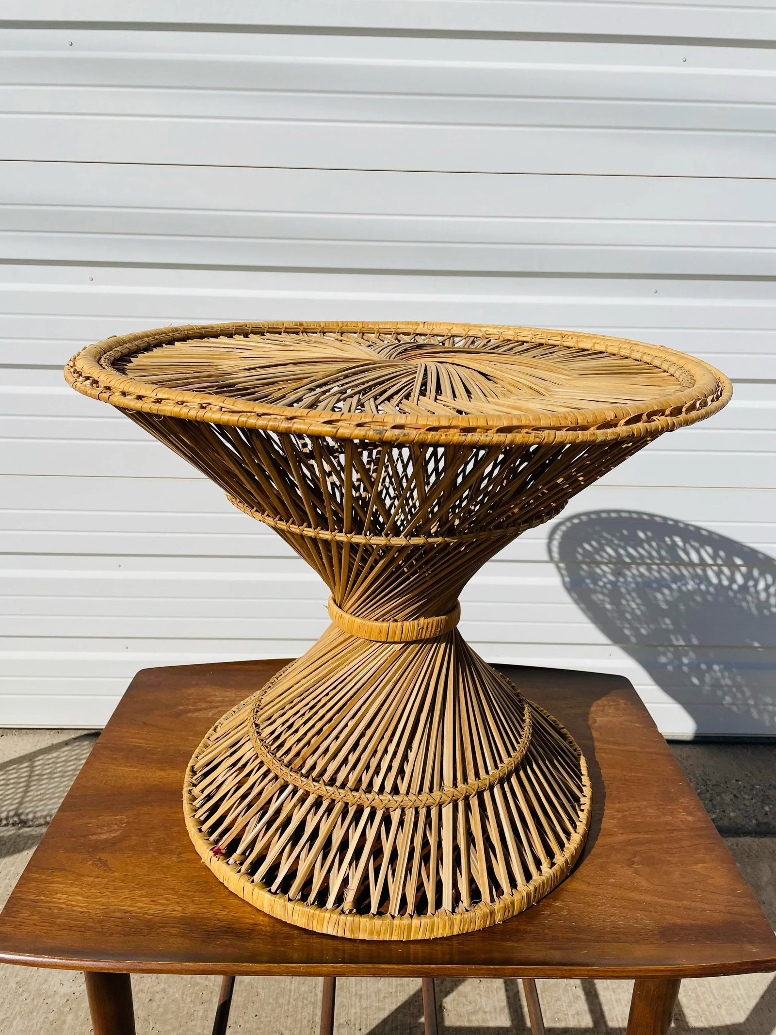 Vintage 1970s Spun Wicker Rattan Table - 3
