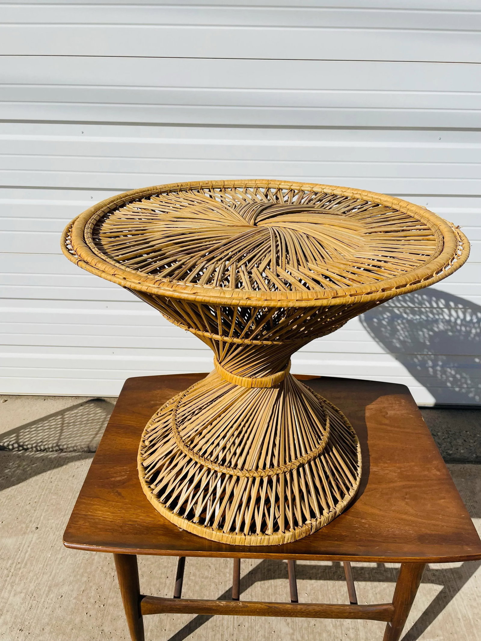 Vintage 1970s Spun Wicker Rattan Table - 4