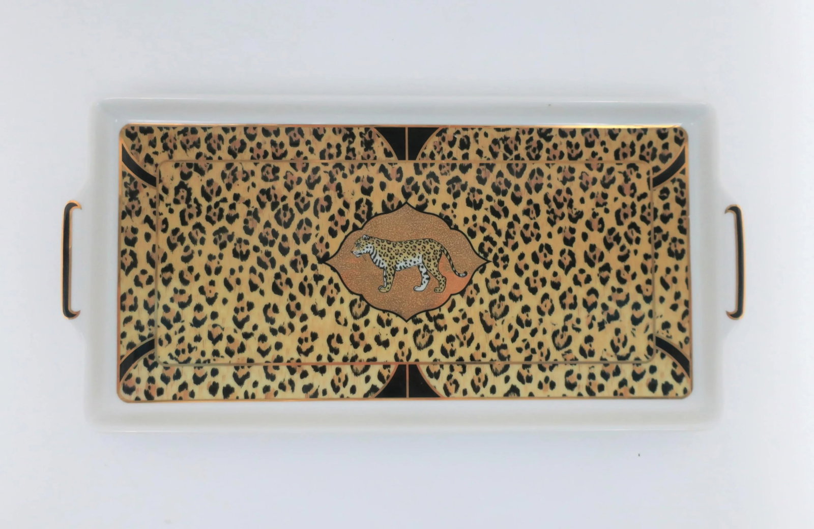 Porcelain Tray Animal Jaguar Cat by Designer Lynn Chase, 1990s - 2