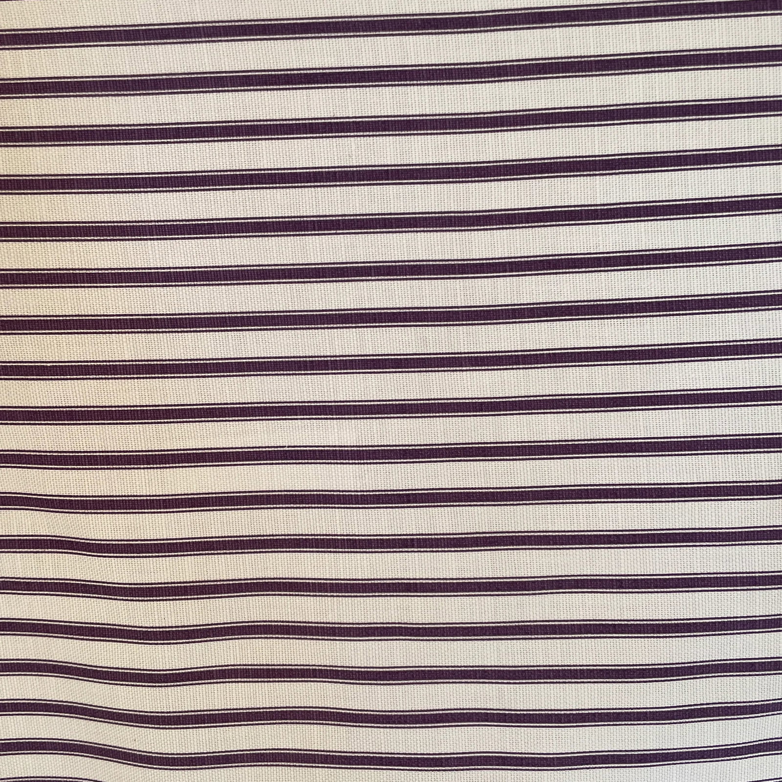 Yardage of Quadrille Stripe Fabric- 4 Yards: Chapelle Stripe in Custom Eggplant on White Belgian Linen/Cotton 54in wide 4 yards, 2ft long Condition: Imperfections: No Imperfections Condition Notes: New and unused; perfect condition Origin: