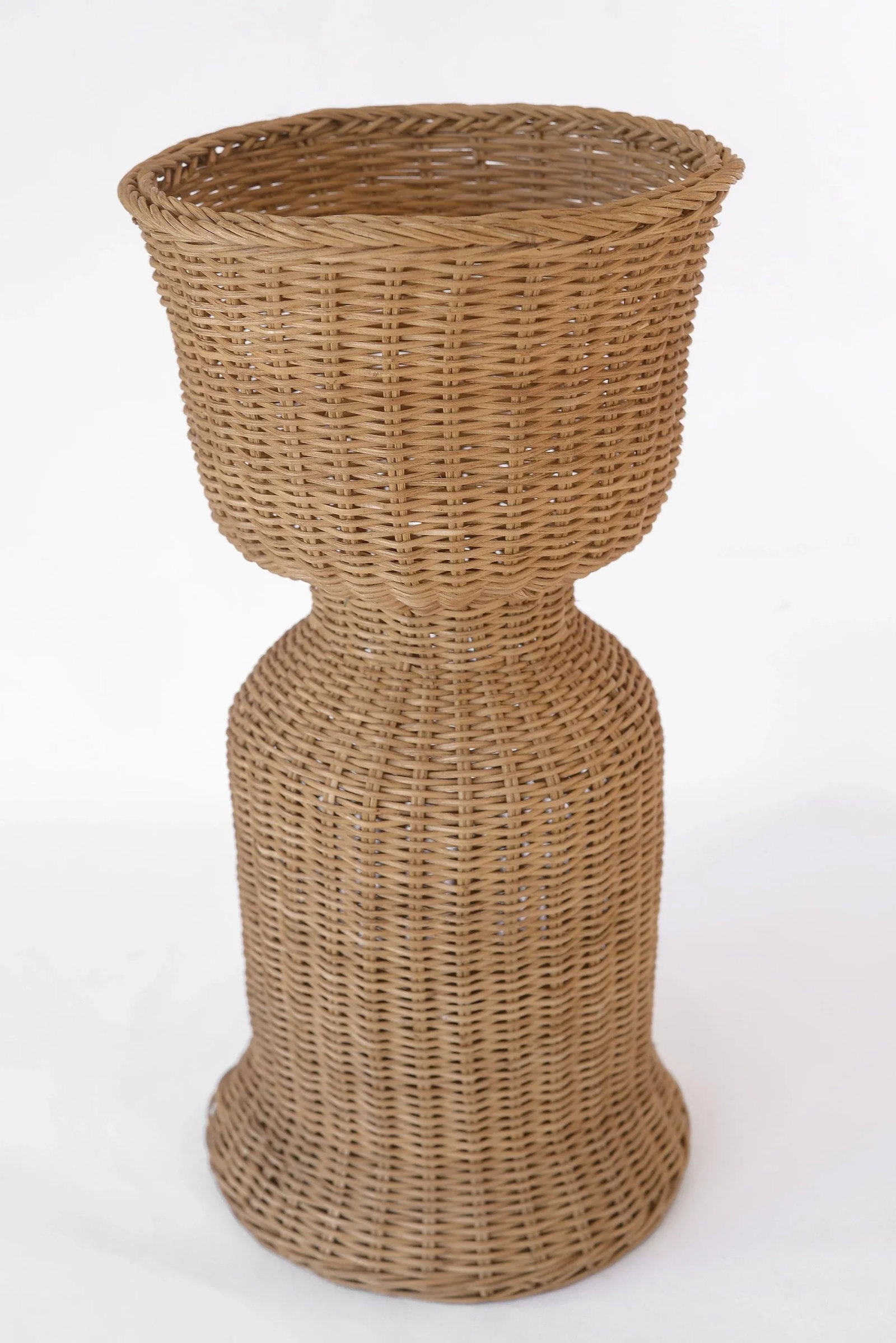 Vintage Boho Wicker Rattan Pedestal Plant Stand - 2