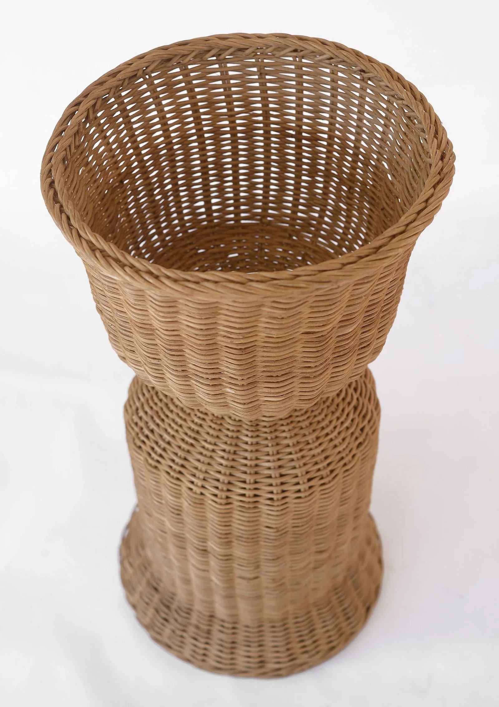 Vintage Boho Wicker Rattan Pedestal Plant Stand - 4