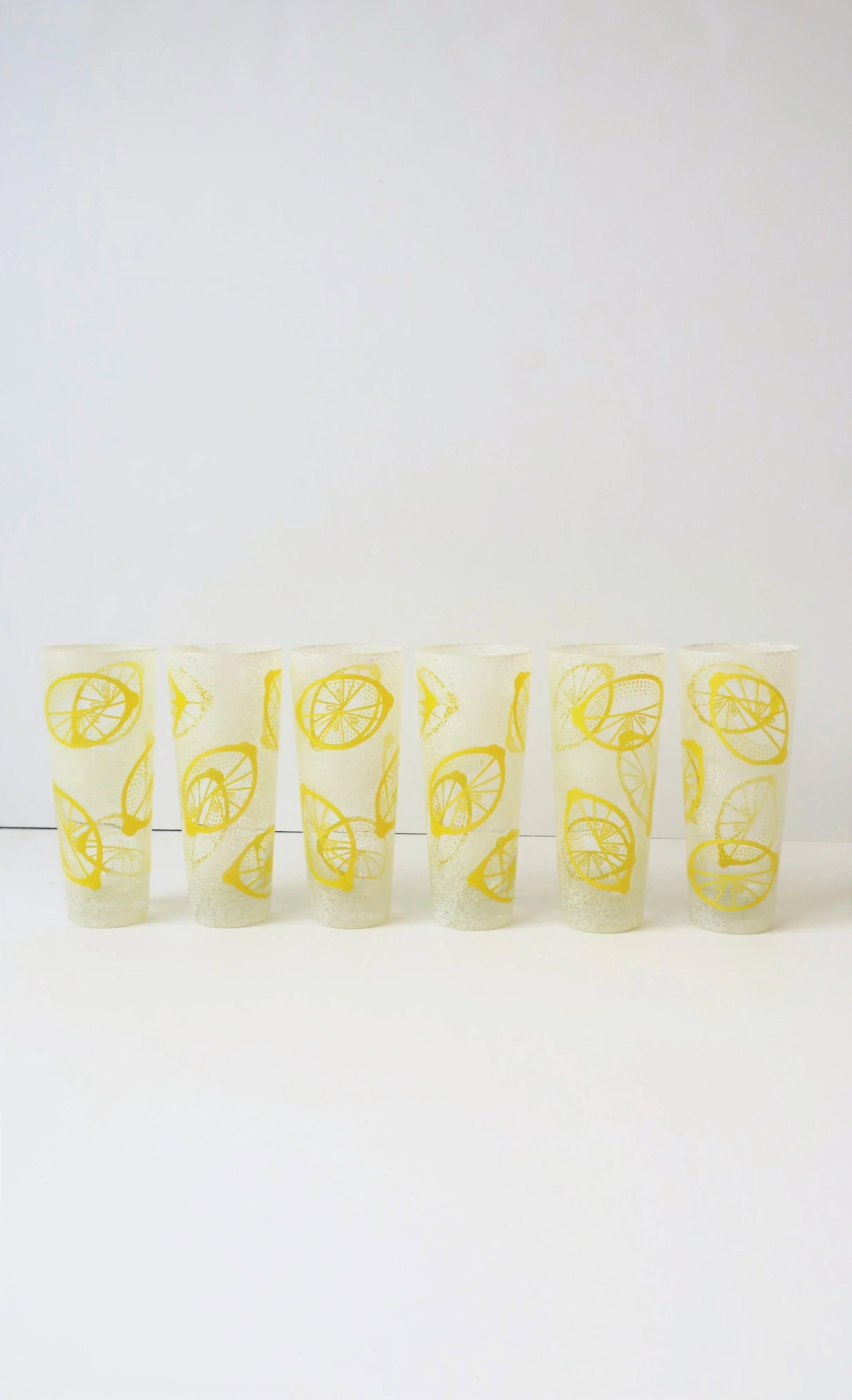 Vintage Lemon Yellow Lemons Highball Cocktail Glasses, Set of 6 - 11
