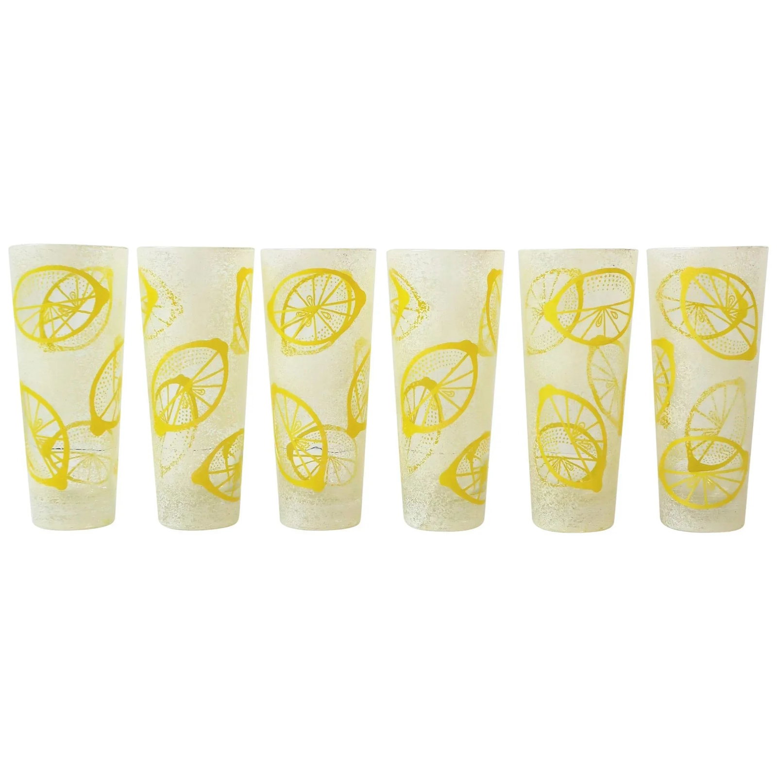 Vintage Lemon Yellow Lemons Highball Cocktail Glasses, Set of 6 - 12