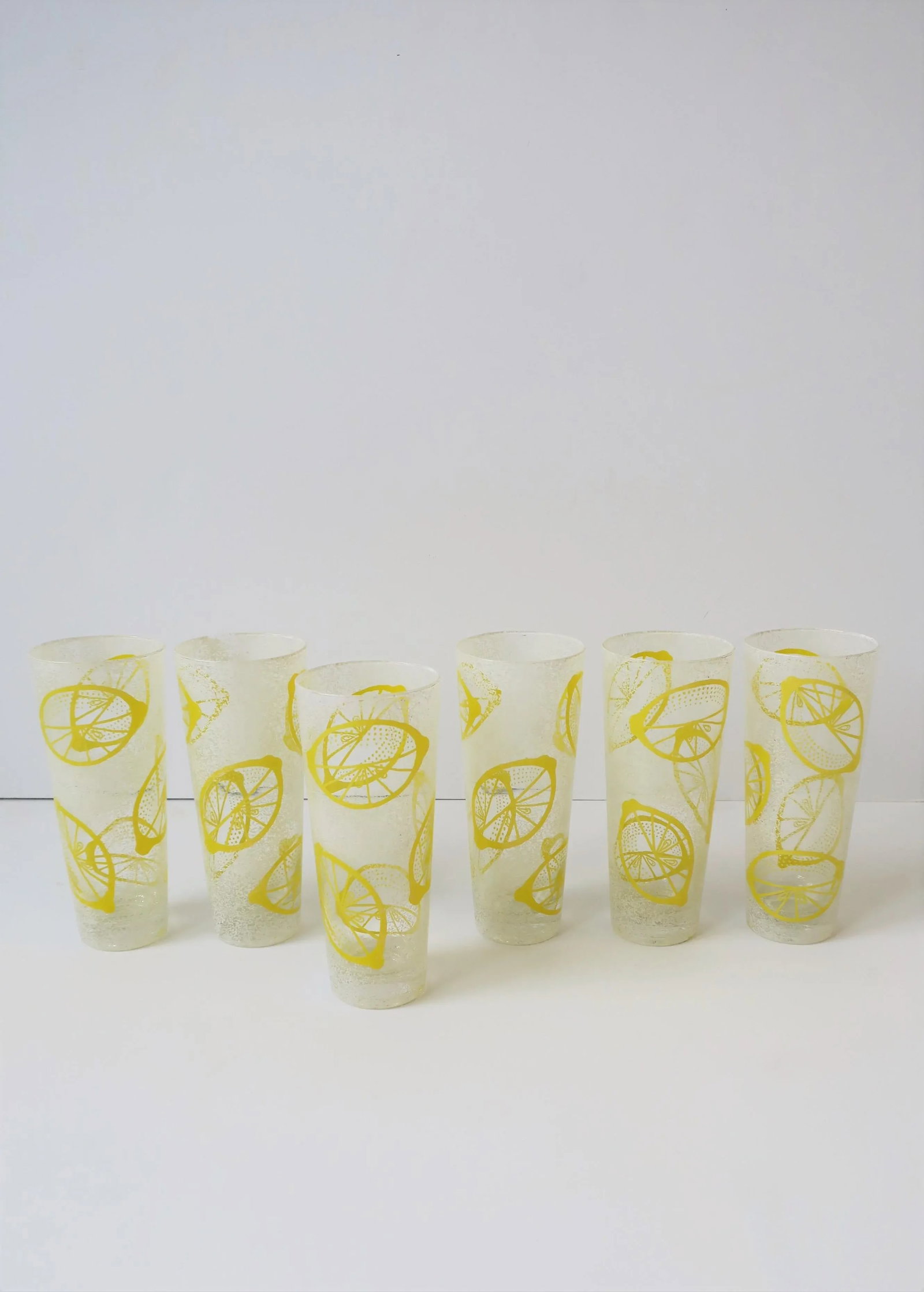 Vintage Lemon Yellow Lemons Highball Cocktail Glasses, Set of 6 - 6