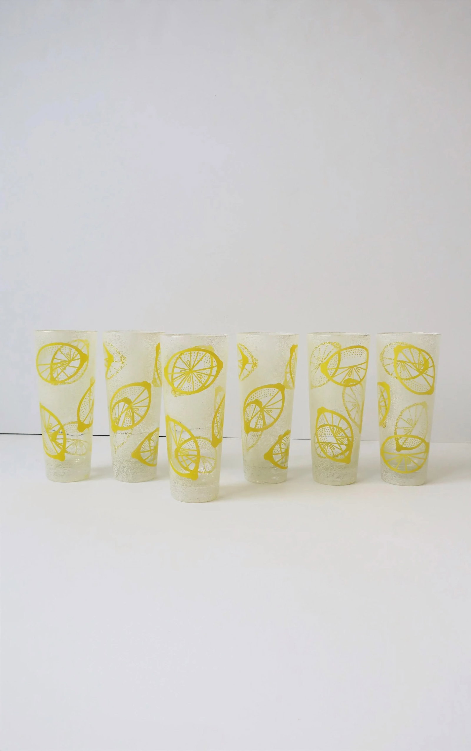Vintage Lemon Yellow Lemons Highball Cocktail Glasses, Set of 6 - 7