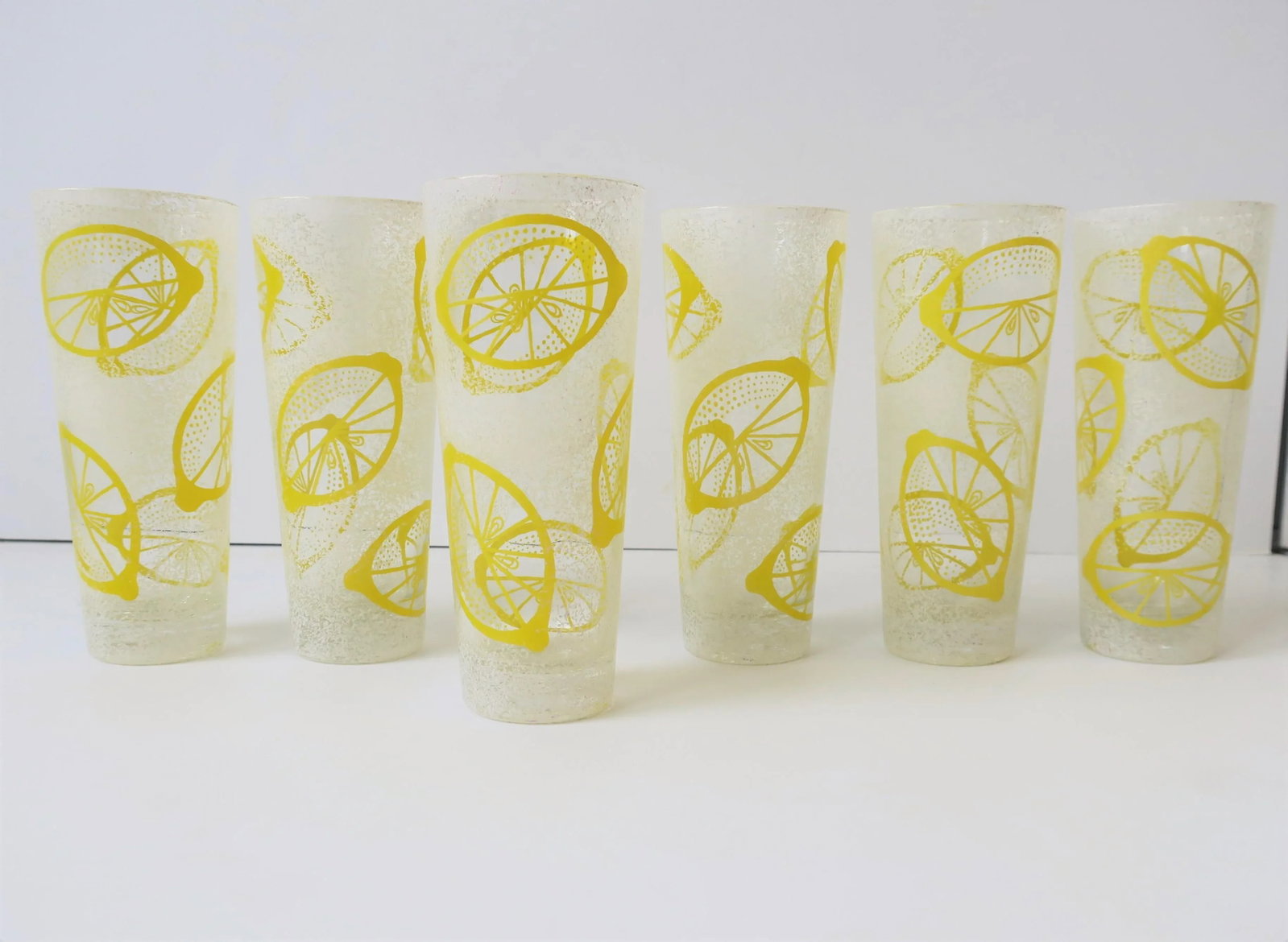 Vintage Lemon Yellow Lemons Highball Cocktail Glasses, Set of 6 - 8