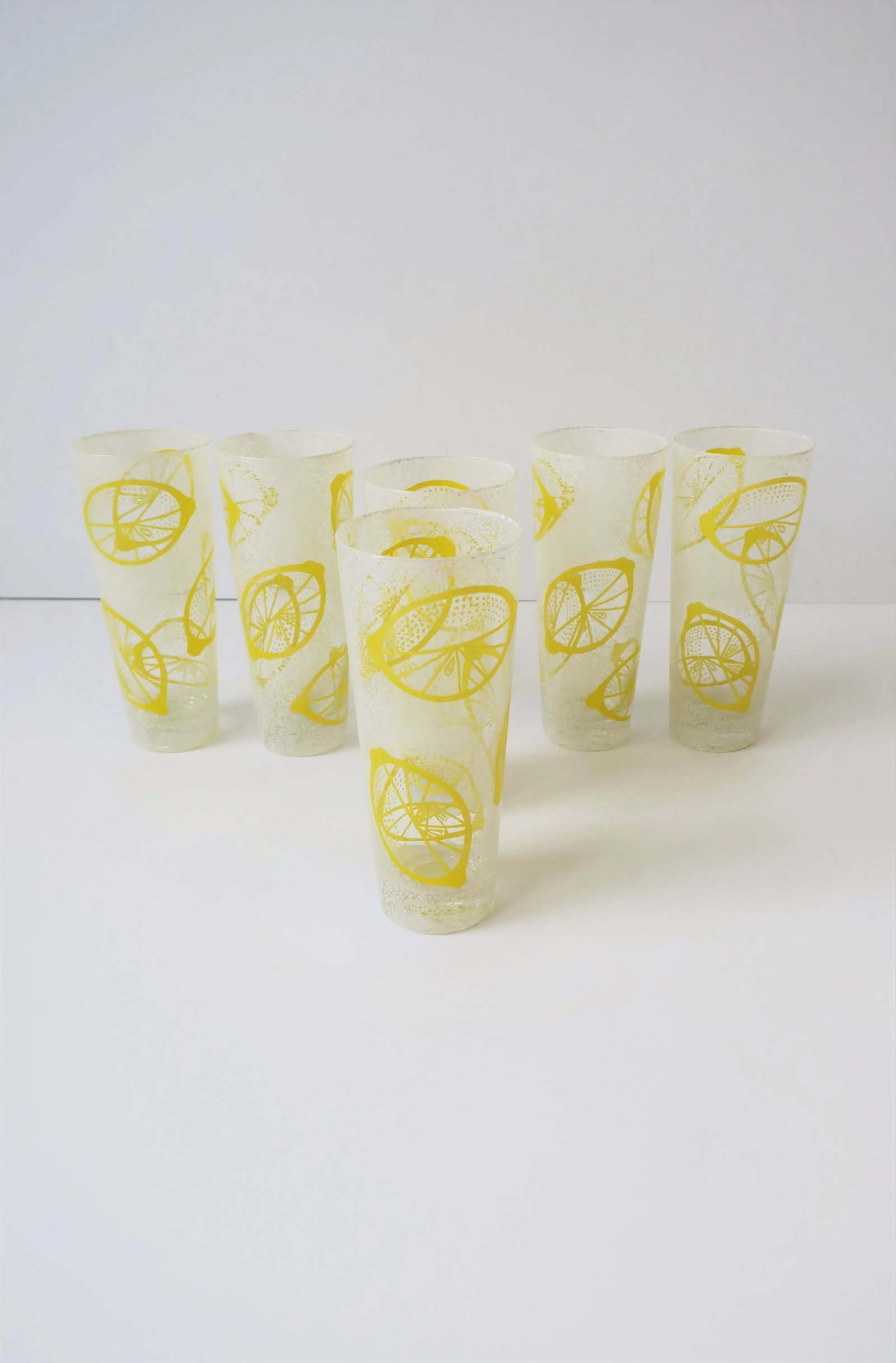 Vintage Lemon Yellow Lemons Highball Cocktail Glasses, Set of 6 - 9