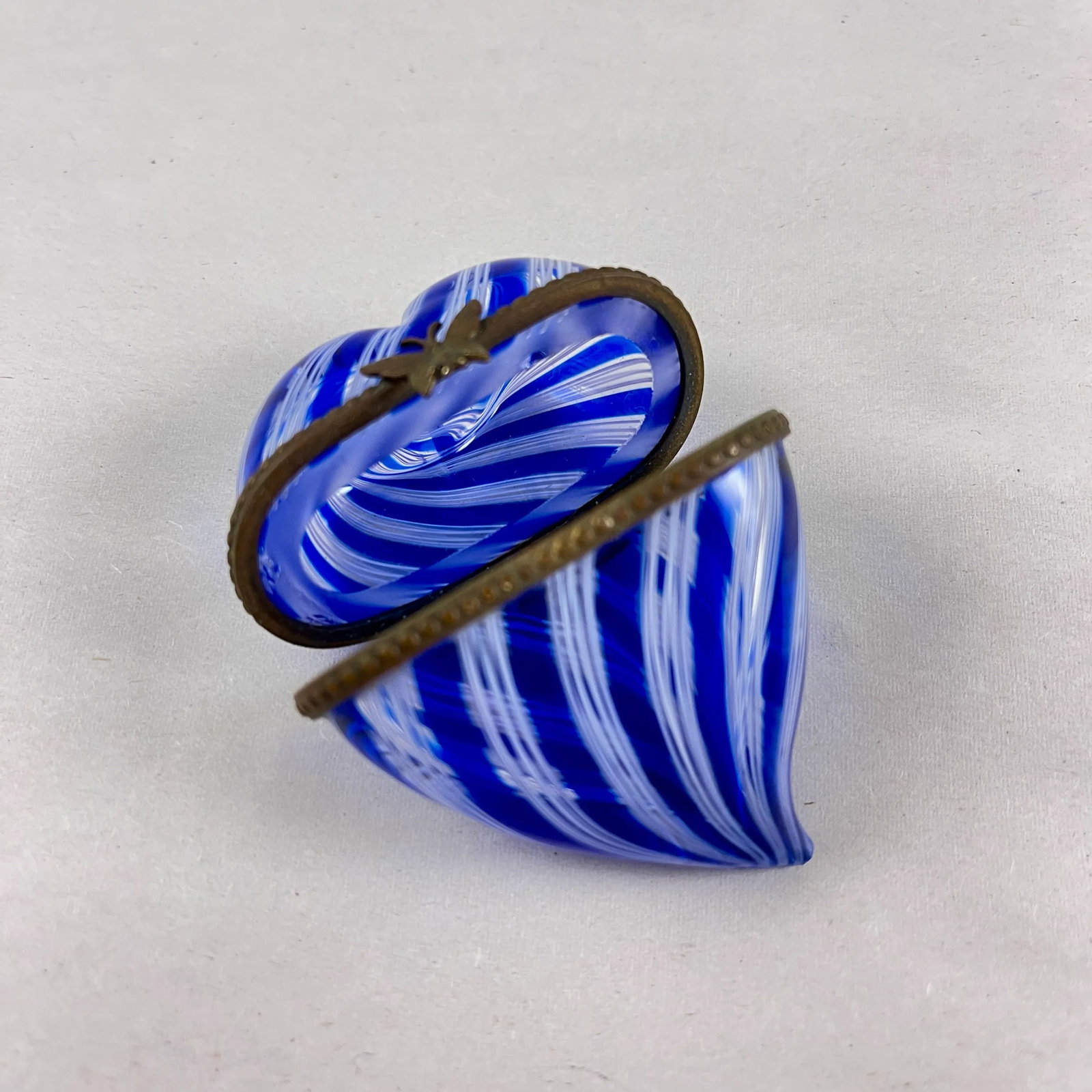 Murano Venetian Glass Latticino Heart Shaped Trinket Box - 5