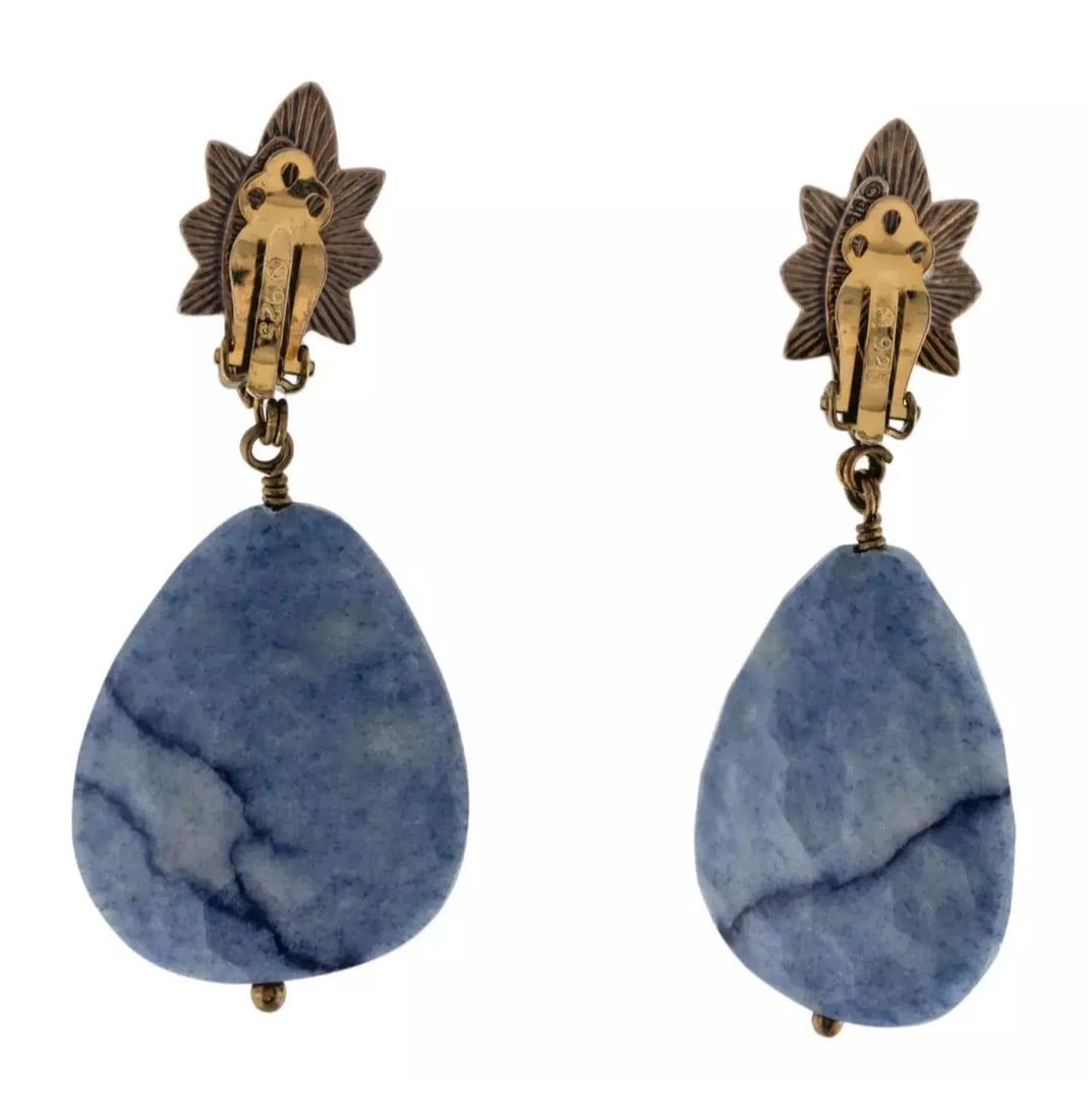 Early 21st Century Stephen Dweck Earrings Sterling Silver 925 Quartzite Denim Blue Gemstone - 2 Piec - 2