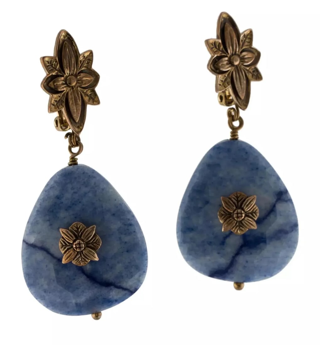 Early 21st Century Stephen Dweck Earrings Sterling Silver 925 Quartzite Denim Blue Gemstone - 2 Piec - 3