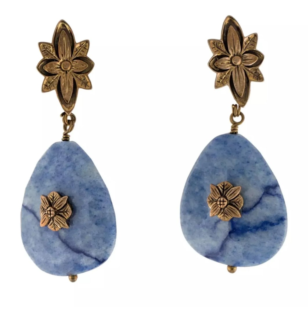 Early 21st Century Stephen Dweck Earrings Sterling Silver 925 Quartzite Denim Blue Gemstone - 2 Piec - 4