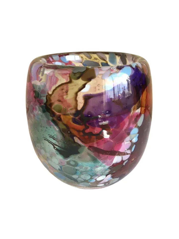 Signed Vintage 1988 John Gerletti Colorful Hand Blown Abstract Art Glass Vase - 2