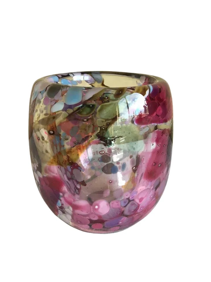 Signed Vintage 1988 John Gerletti Colorful Hand Blown Abstract Art Glass Vase - 4