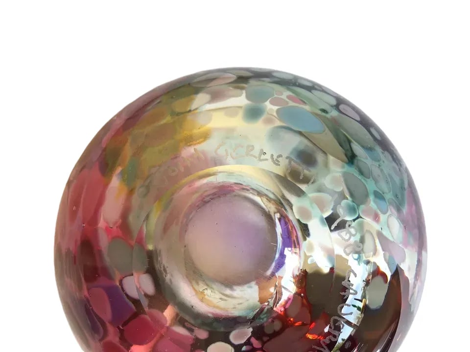 Signed Vintage 1988 John Gerletti Colorful Hand Blown Abstract Art Glass Vase - 9