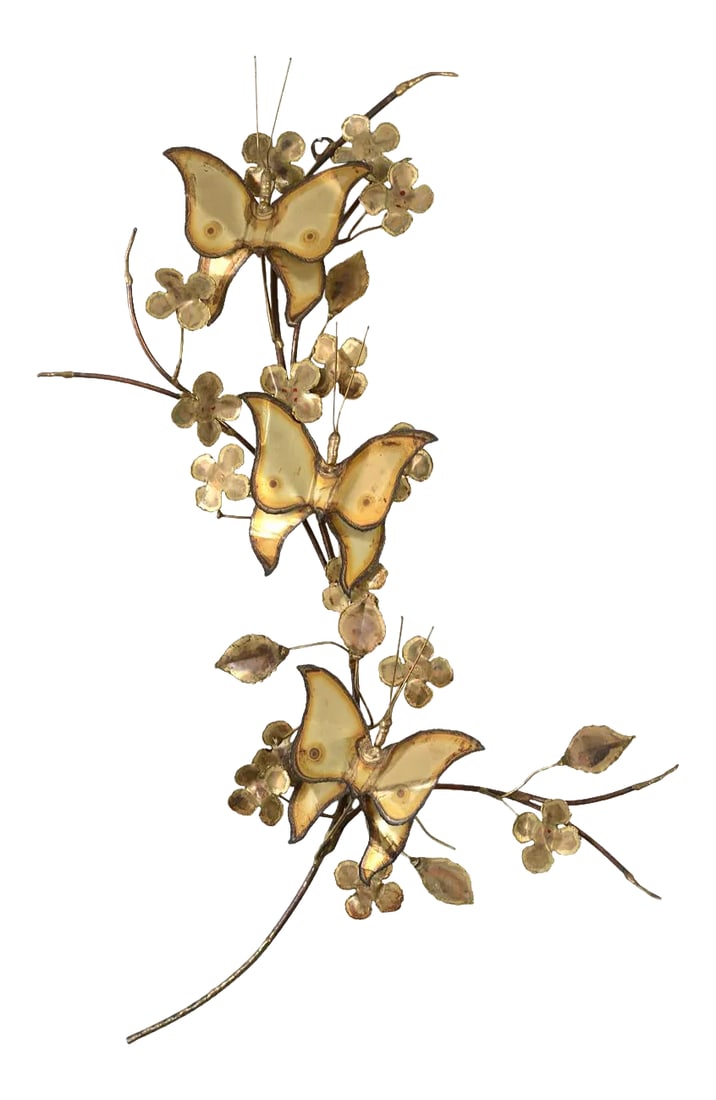 Mid Century Brass Butterflies on Tree Branch Wall Sculpture (1 of 7)