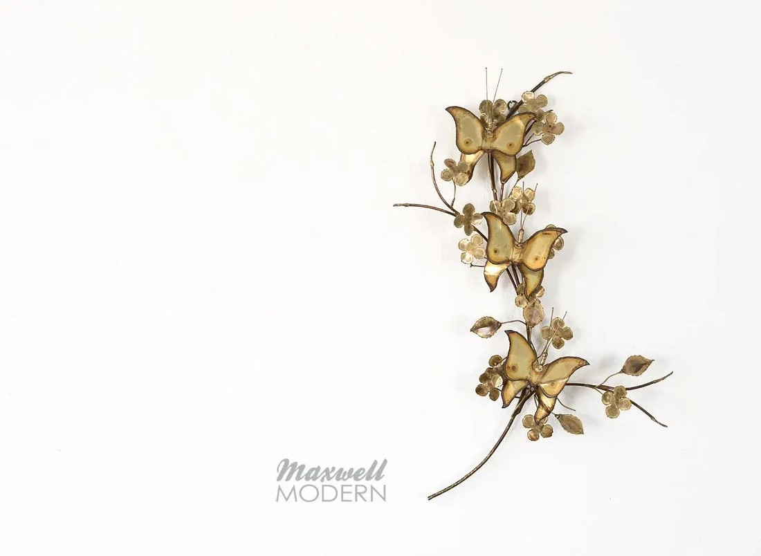 Mid Century Brass Butterflies on Tree Branch Wall Sculpture - 2