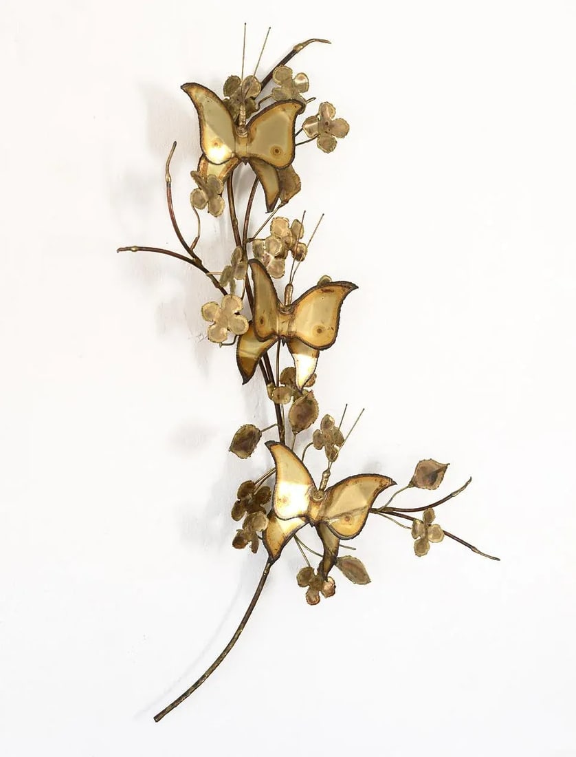 Mid Century Brass Butterflies on Tree Branch Wall Sculpture - 3
