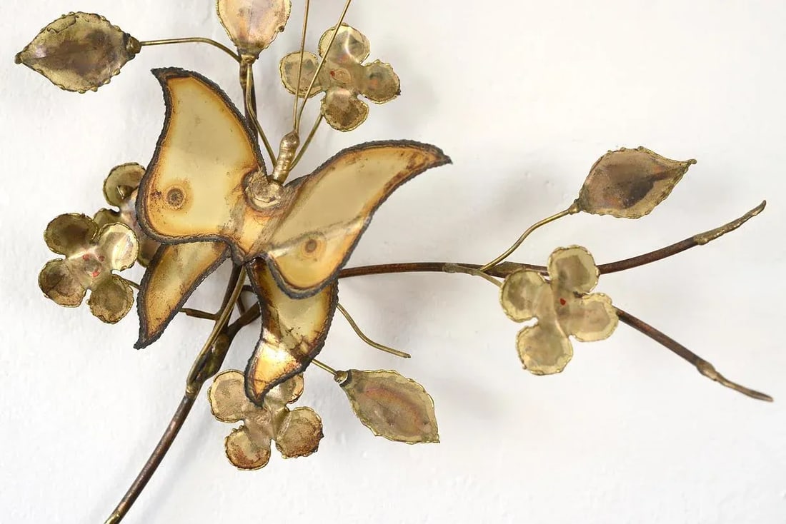 Mid Century Brass Butterflies on Tree Branch Wall Sculpture - 6