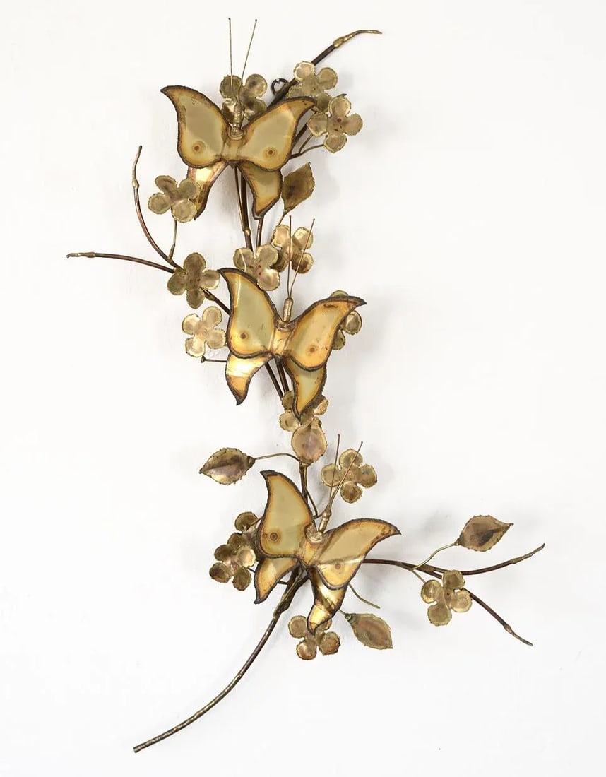 Mid Century Brass Butterflies on Tree Branch Wall Sculpture - 7