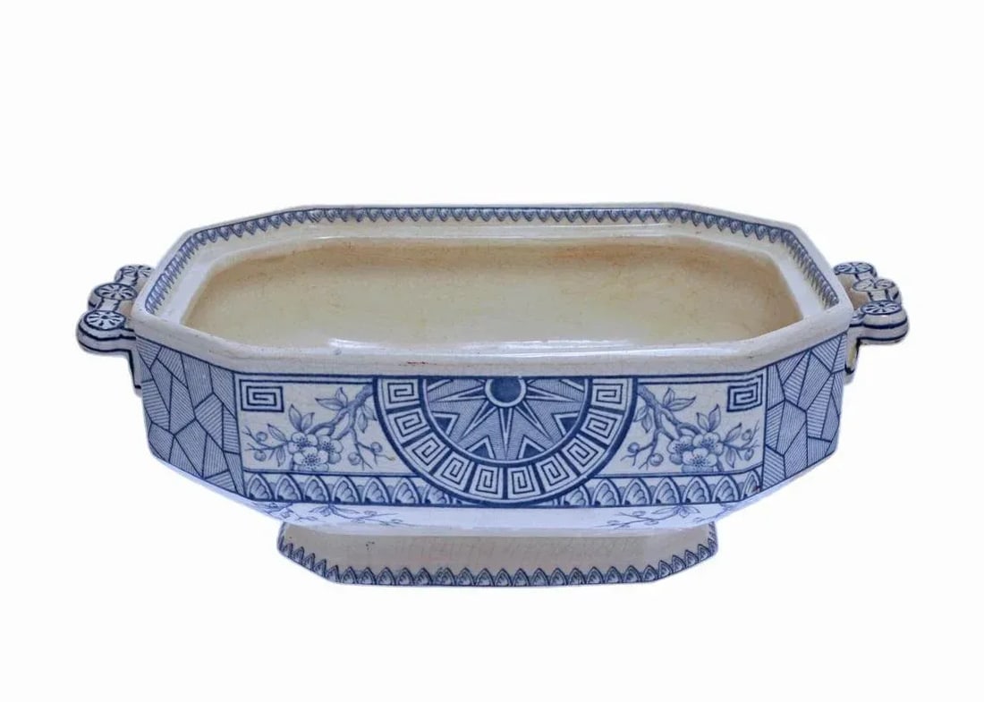 19th Century Davenport Soup Tureen Mersey Aesthetic Blue Transferware Antique Arts & Crafts Pottery - 5