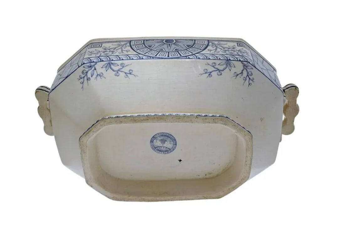 19th Century Davenport Soup Tureen Mersey Aesthetic Blue Transferware Antique Arts & Crafts Pottery - 7