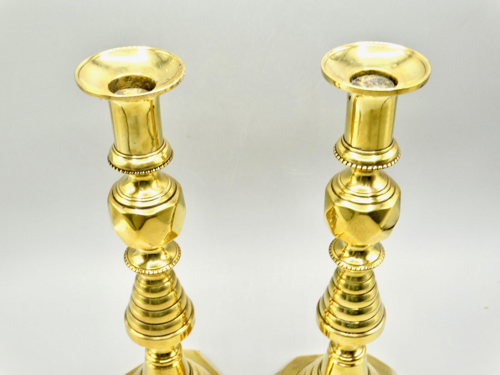 Antique English Brass Push-Up Beehive Candlesticks, a Pair - 4