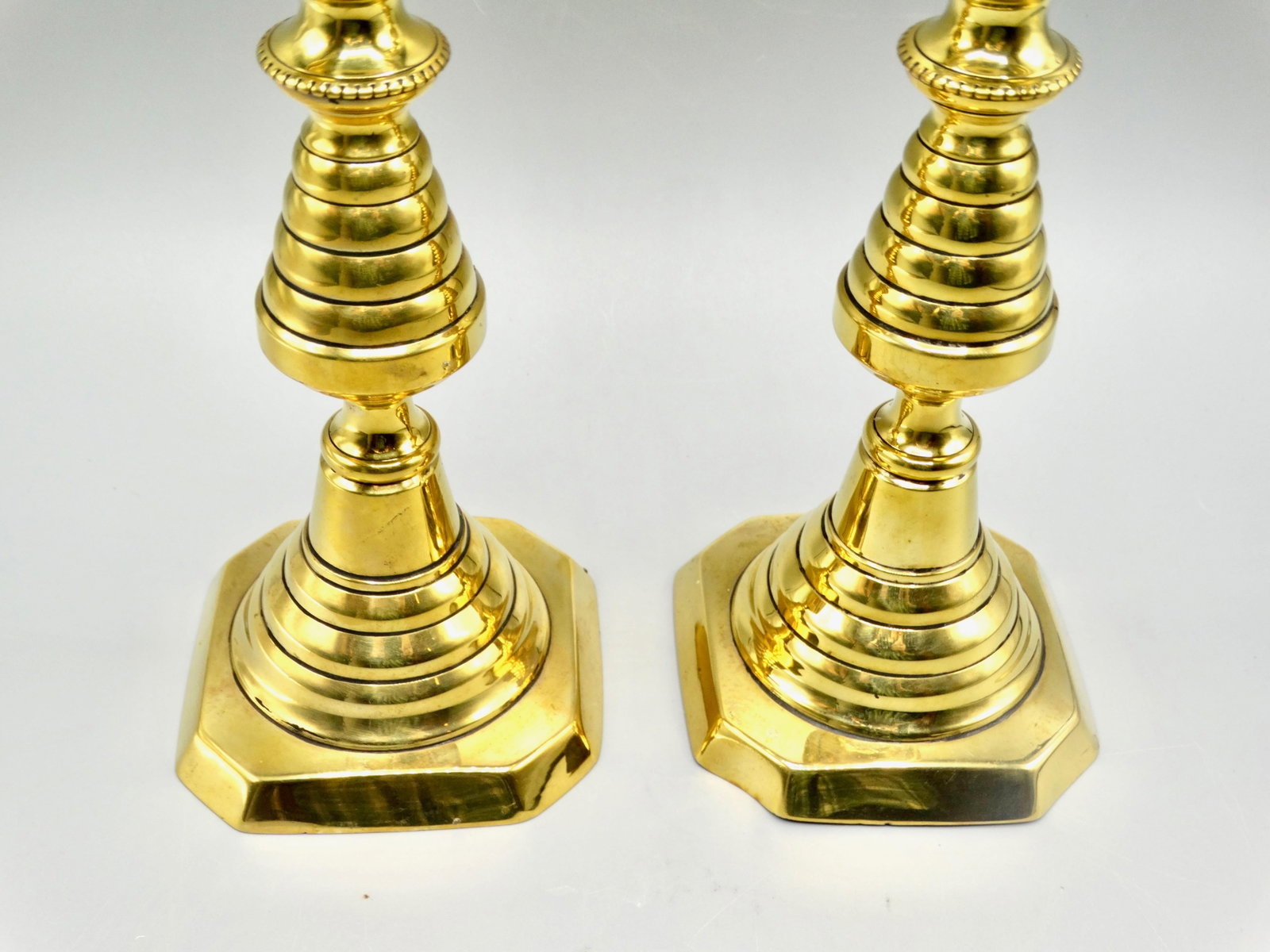 Antique English Brass Push-Up Beehive Candlesticks, a Pair - 5