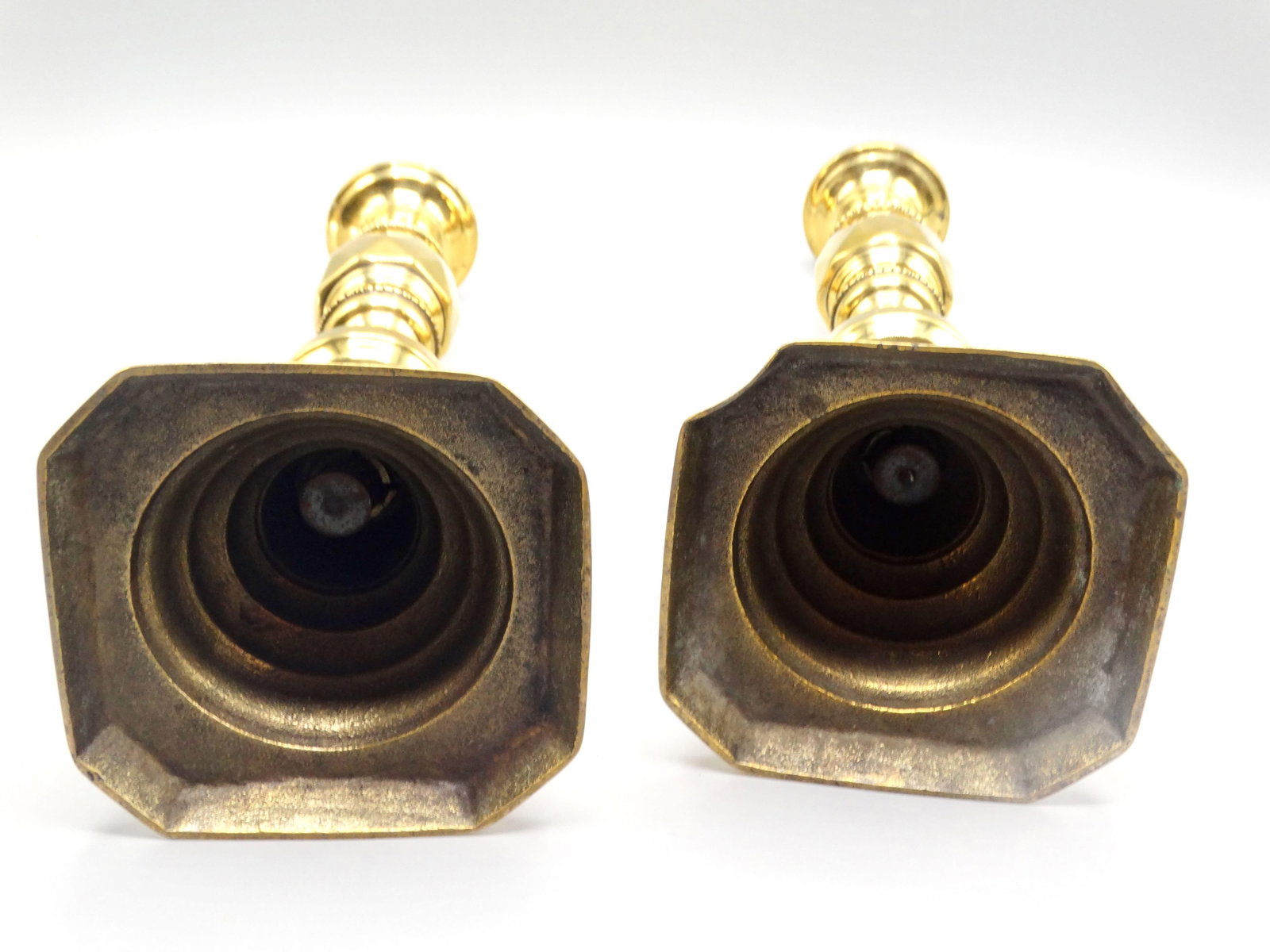 Antique English Brass Push-Up Beehive Candlesticks, a Pair - 9