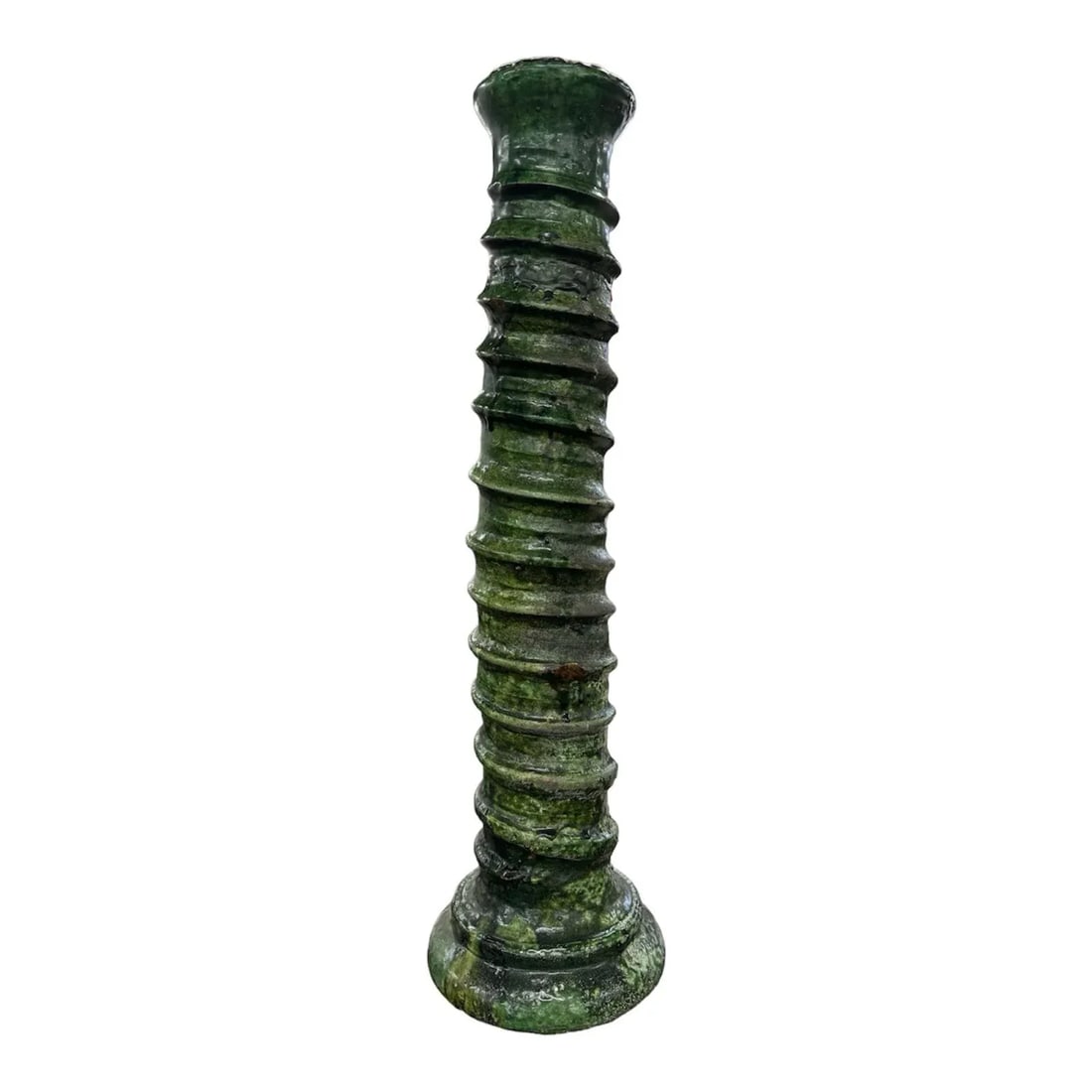 Late 20th Century Moroccan Green Tamegroute Large Abstract Twist Sculpture Candlestick Holder - 2
