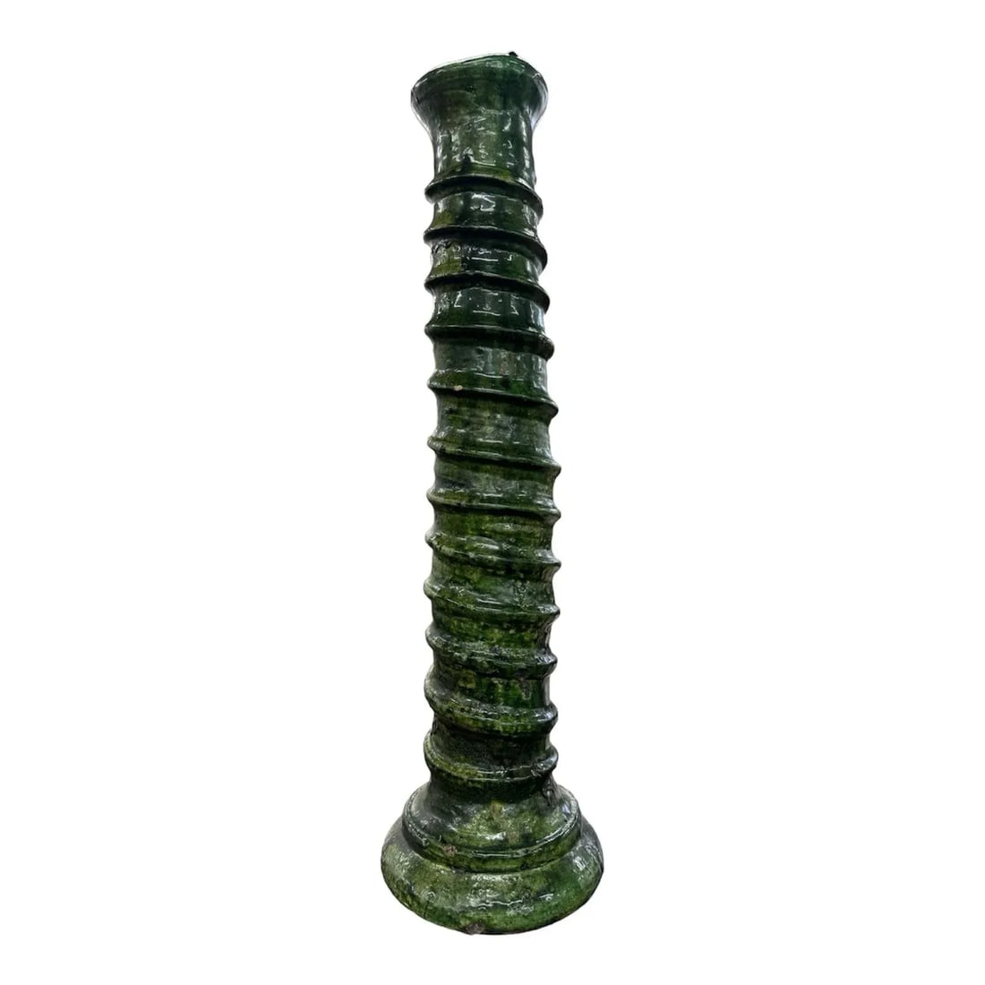 Late 20th Century Moroccan Green Tamegroute Large Abstract Twist Sculpture Candlestick Holder - 3