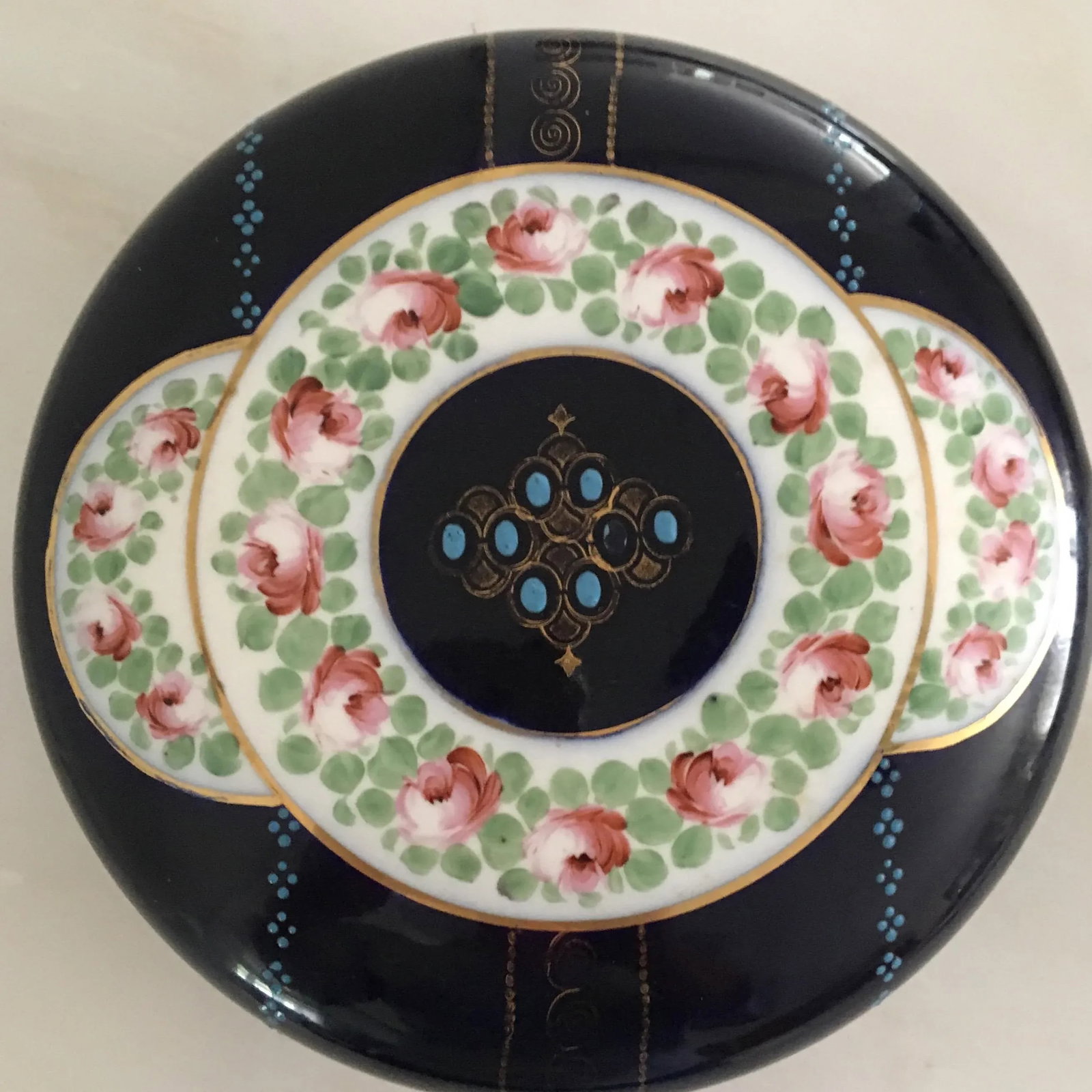 Antique Cobalt Blue French Porcelain Dresser Box - 3