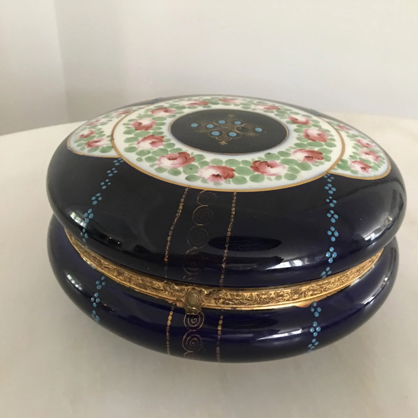 Antique Cobalt Blue French Porcelain Dresser Box - 5