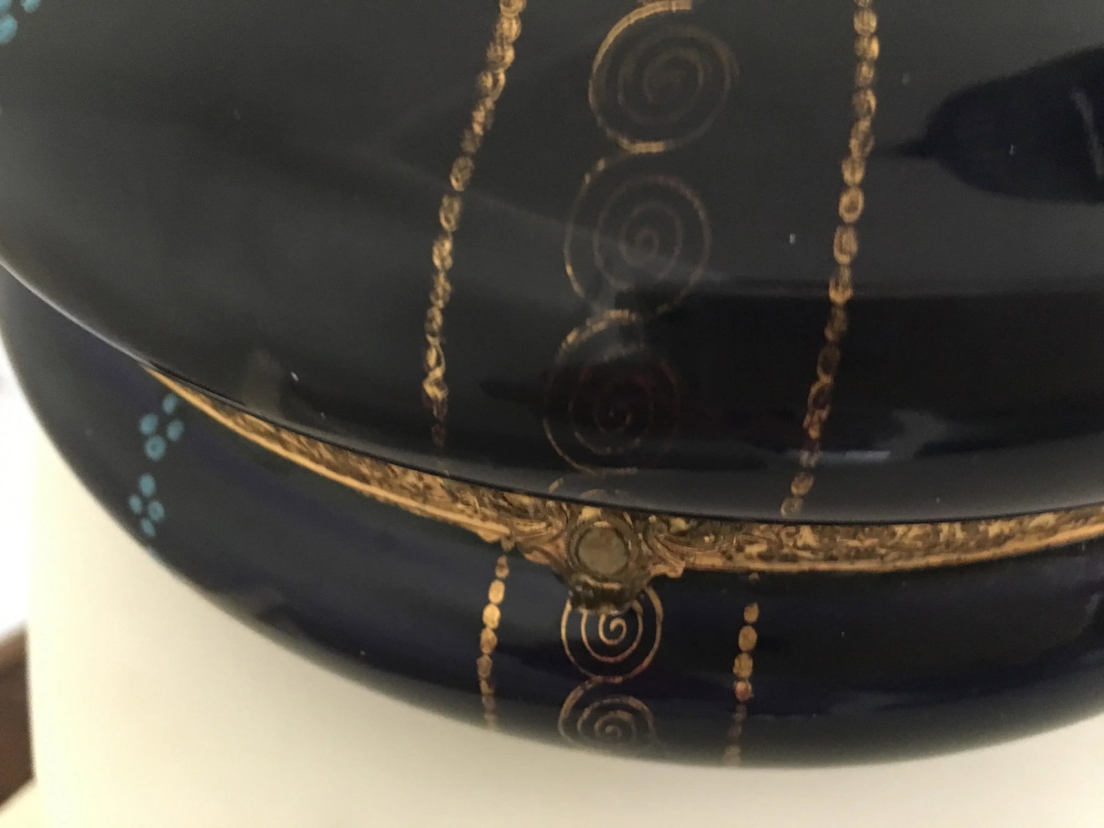 Antique Cobalt Blue French Porcelain Dresser Box - 7