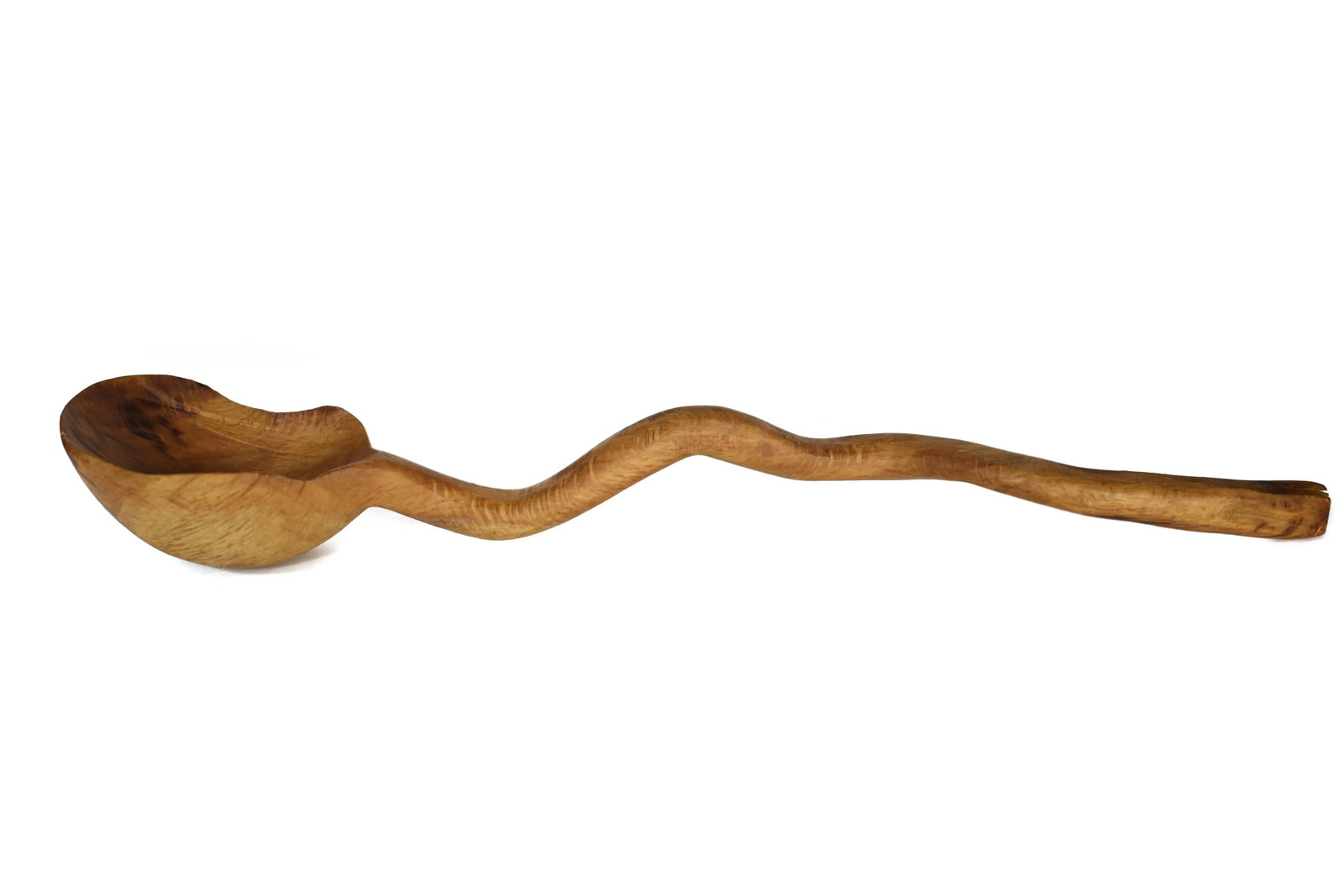 Vintage Large Hand Carved Wavy Curve Irregular Handle Spoon Ladle - 2