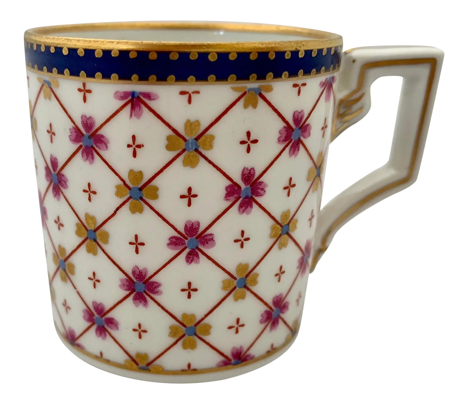 Richard Ginori Vintage Italian Hand Painted Porcelain Demitasse Coffee Cup: Vintage and rare Richard Ginori demitasse coffee cup for Bonwit Teller. Hand Painted in Blue, Gold and Pink and Violet. In perfect conditions. Condition: Alterations: Original Condition Unaltered
