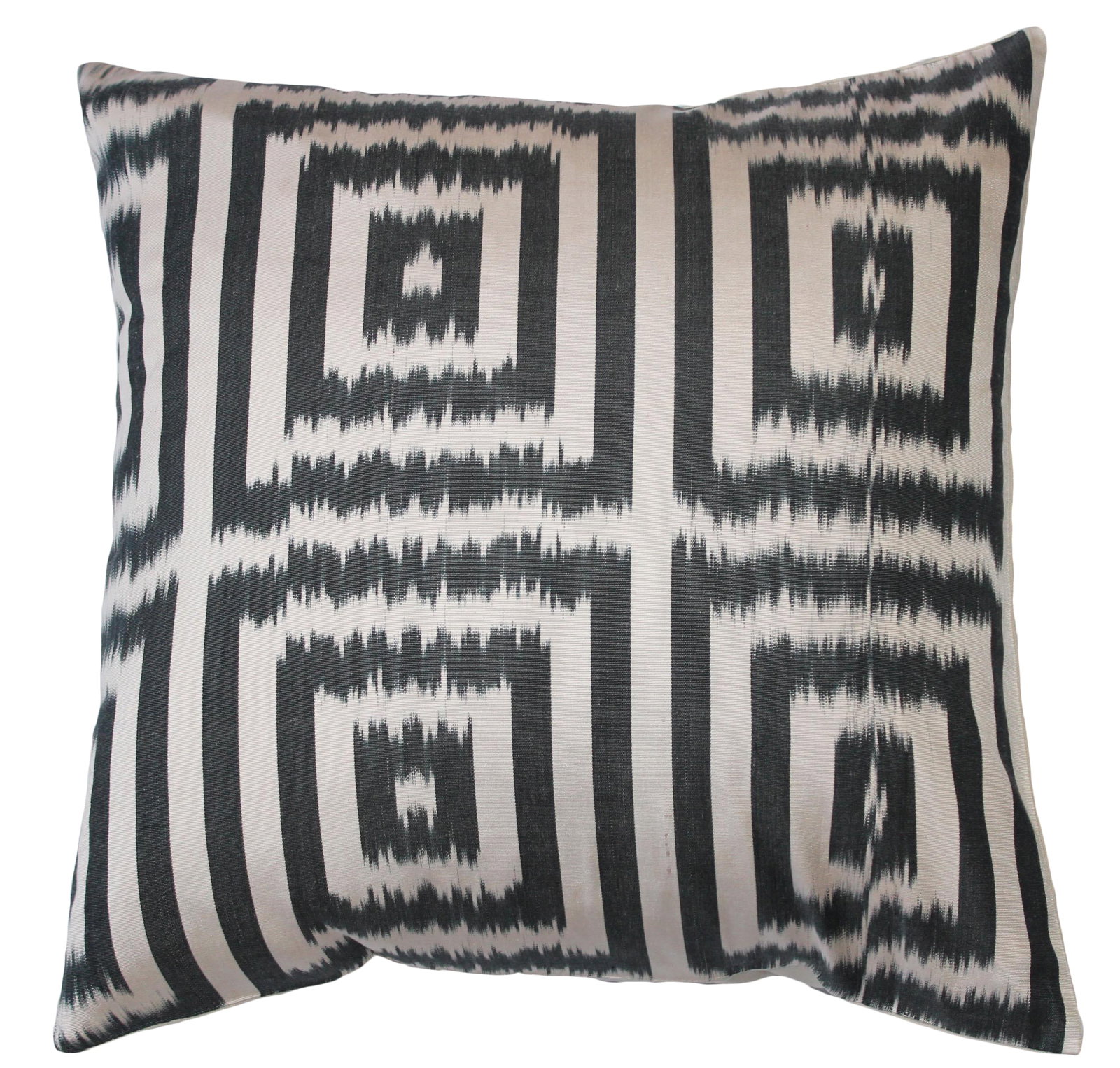 Contemporary Silk Ikat Bohemian Throw Pillow: Bohemian silk ikat pillow with vibrant colors of red, beige and blue. Super hand soft. Pillow has a zipper for closure. Insert is included. Condition: Imperfections: No Imperfections Origin: Turkey