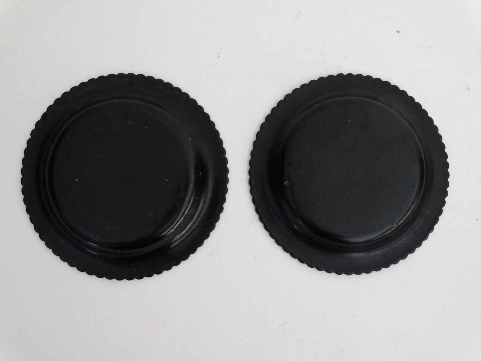 Antique Papier Mache Wine Coasters / Plates, a Pair Hand Painted Gilt - 2