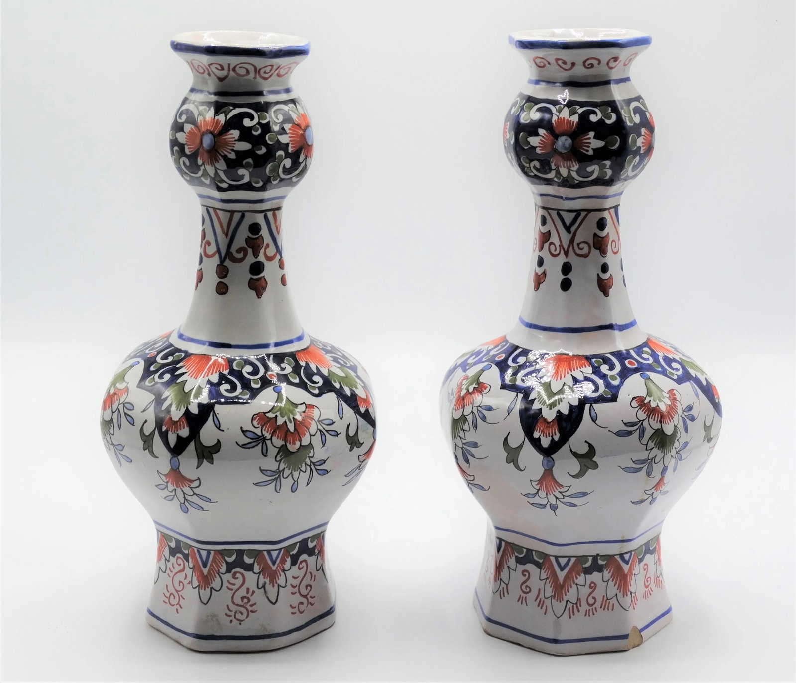 Antique Dutch Delft Polychrome Knobble Vases, a Pair - 2
