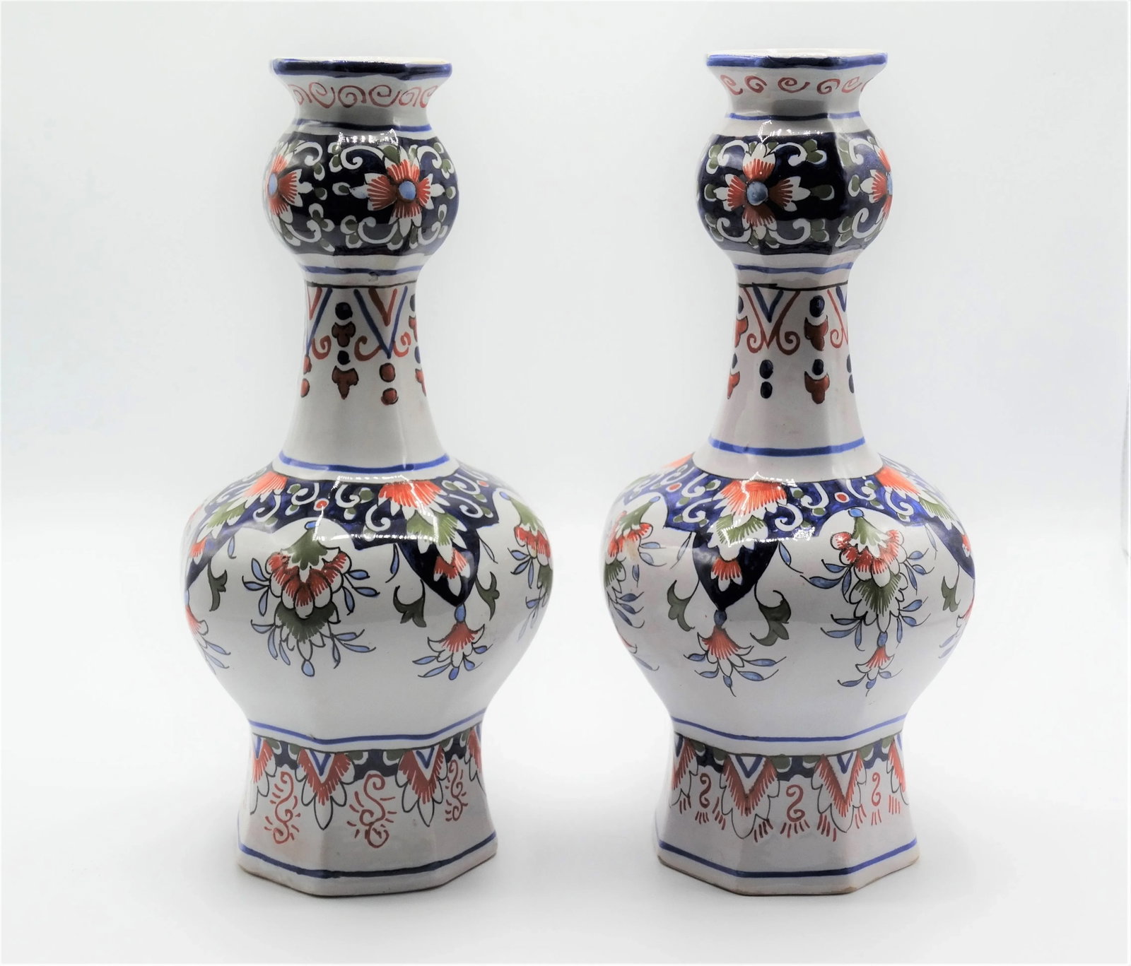 Antique Dutch Delft Polychrome Knobble Vases, a Pair - 3